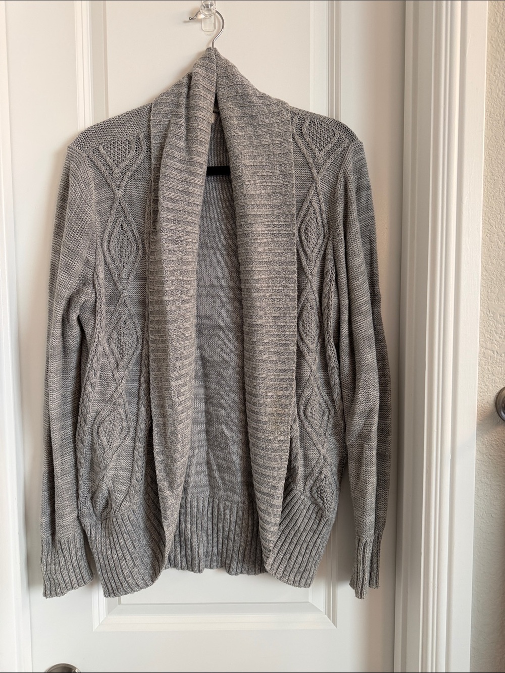 Women’s Shawl Collar Cable Knit Sweater Cardigan - Gray